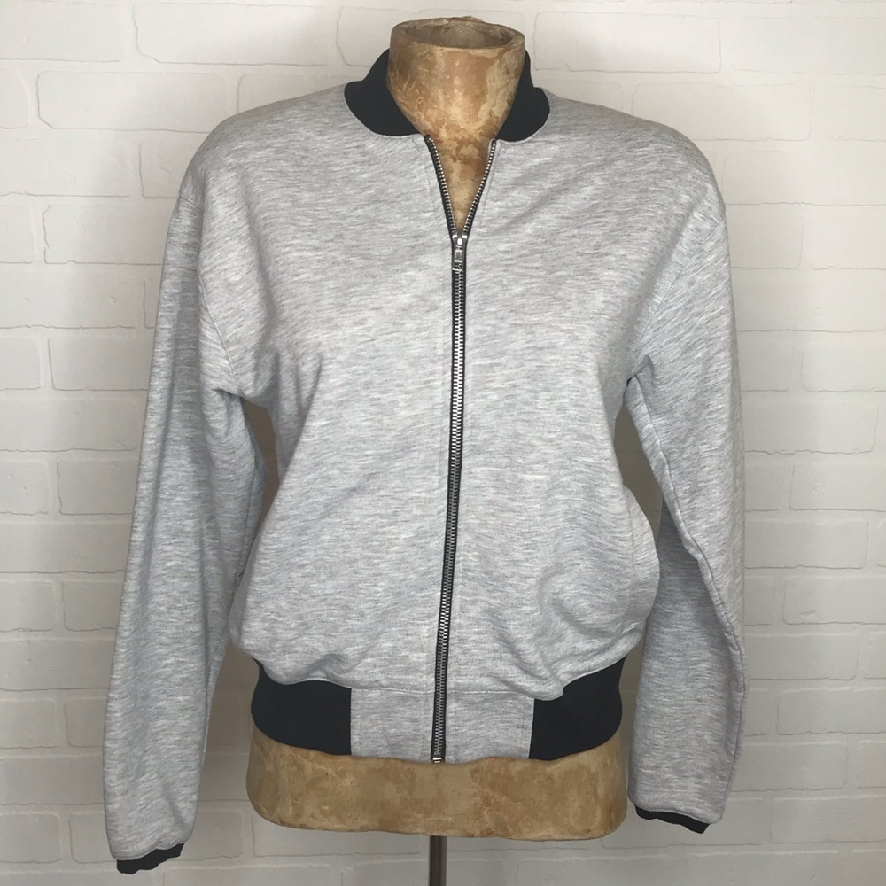 Topshop Jacket Sz 0 Zip Up Heathered Gray Bomber